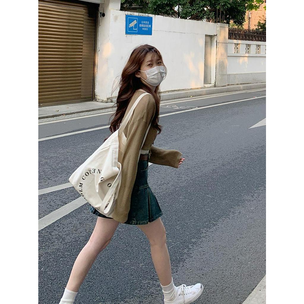 Bộ Áo Dài Tay + Chân Váy Denim Xếp Ly Xinh Xắn Dành Cho Nữ 63501