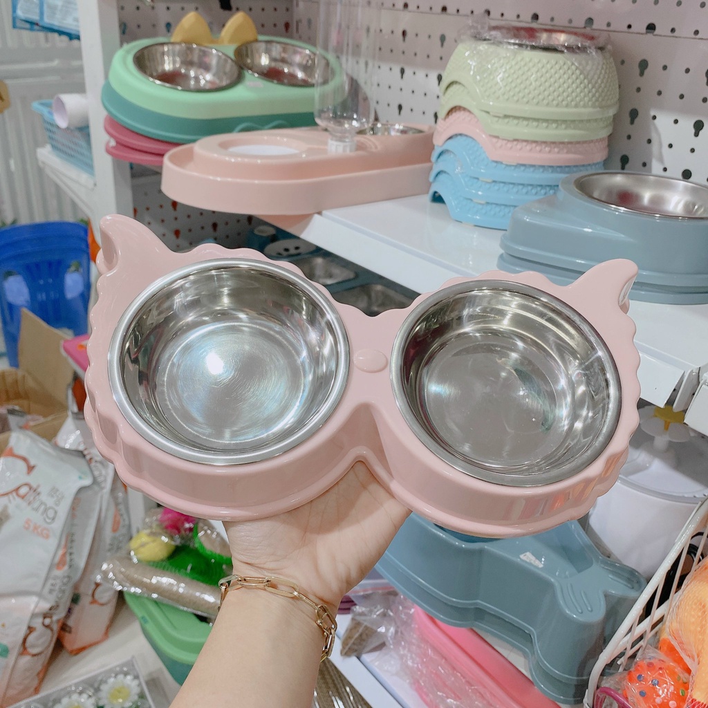 BÁT ăn cho chó mèo bát đôi INOX