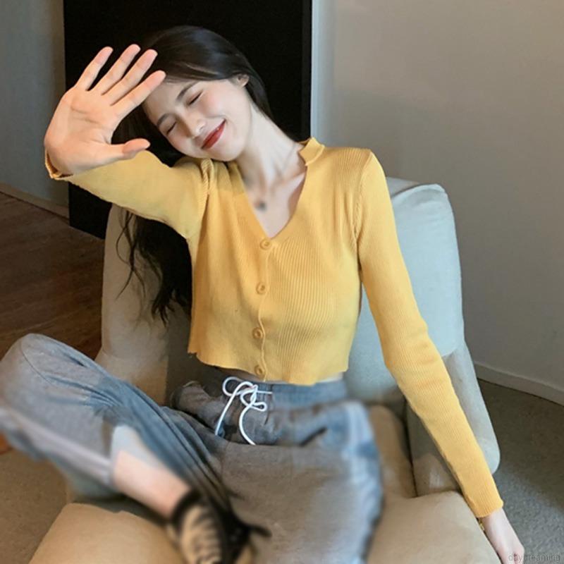 Áo Cardigan Dệt Kim Mỏng Tay Dài Cổ Chữ V Thời Trang Mùa Thu Hàn Quốc Cho Nữ