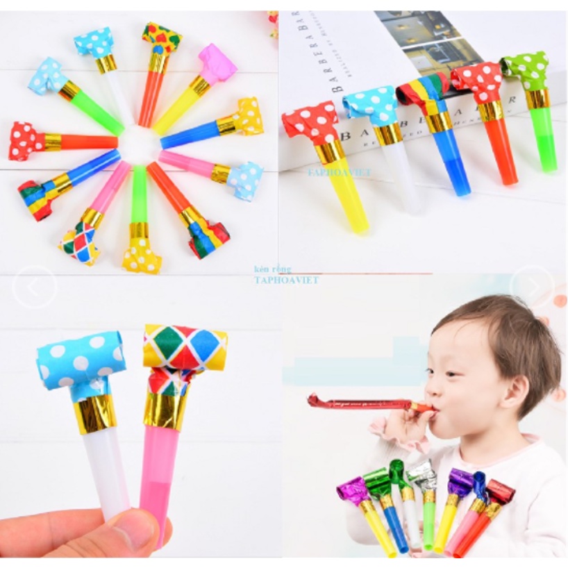 Set 10c Kèn rồng thổi hơi Le Le kèn lưỡi co dãn cho tiệc sinh nhật của bé vui nhộn