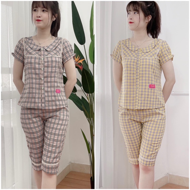 Đồ bộ lửng cổ sen kẻ bbr