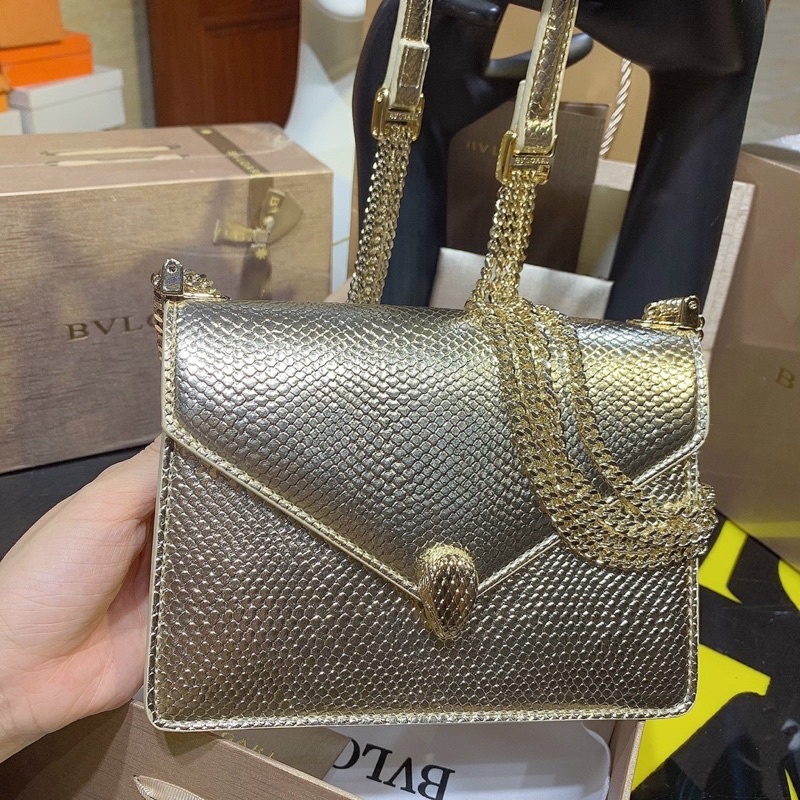 Túi BVL GARI vân đen lì xích pha da siêu sang huyền bí fullbox size 20 đẹp mê