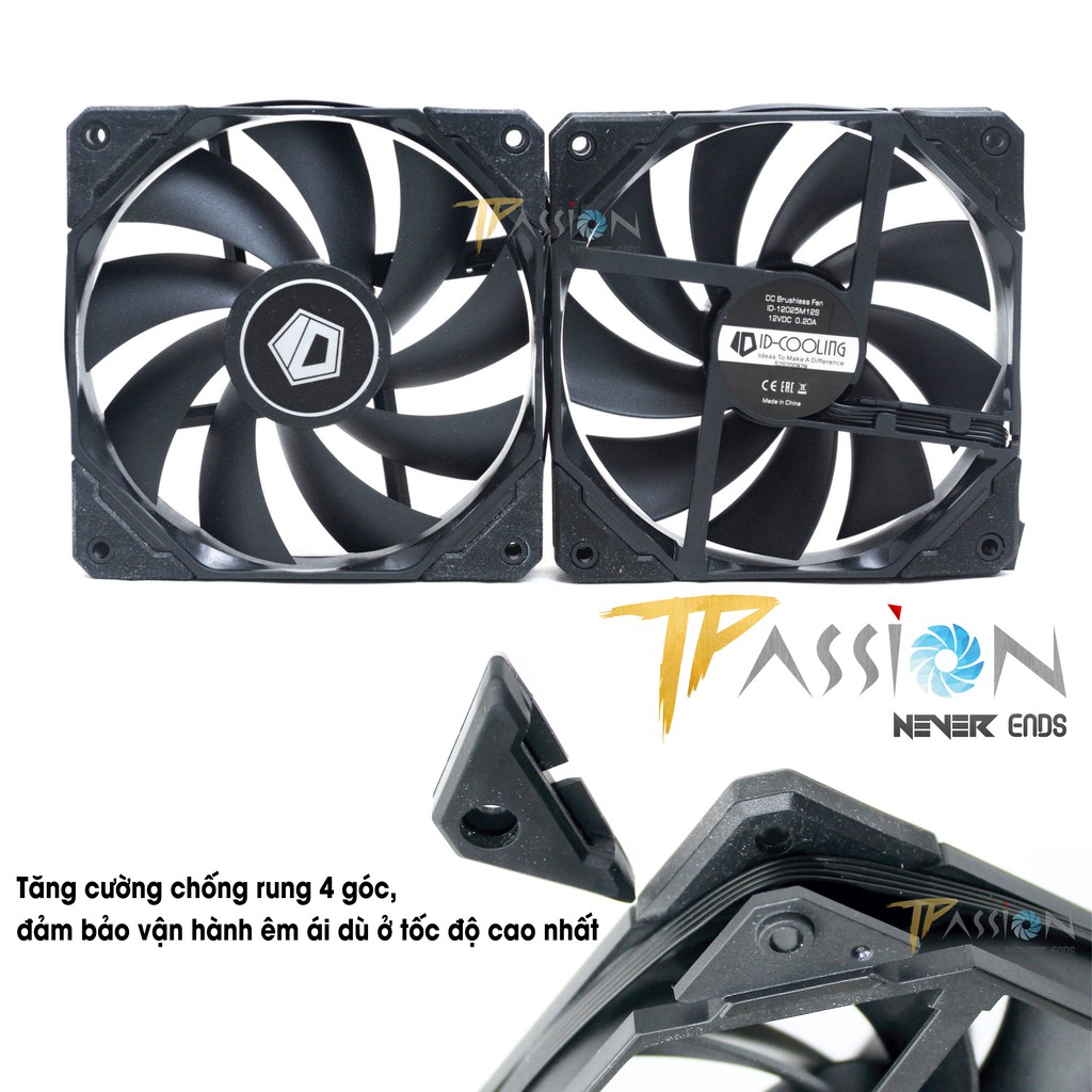 Quạt fan case 12CM ID-COOLING TF-12025 Black / White - Quạt tản nhiệt điều tốc PWM sức gió lớn, quay êm