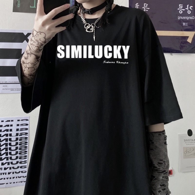 Áo phông ,áo thun tay lỡ form rộng chất coton dày đẹp in chữ lucky