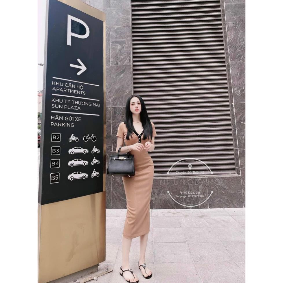 Váy Body Thun Tăm Cổ V Dáng Dài - Váy Đầm Thun Gân Cao Cấp