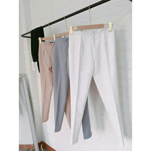 Quần tây nữ lưng cao 𝐒𝐭𝐲𝐥𝐞 𝐇à𝐧 𝐐𝐮ố𝐜 cúc bọc vải - Chất vải cát Hàn màu đen, trắng, xanh ghi - Dáng đứng cực xinh - LOLA | BigBuy360 - bigbuy360.vn