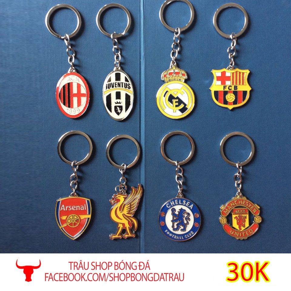 Móc khoá màu 2 mặt lưu niệm - các câu lạc bộ bóng đá Manchester, Arsenal, Chelsea, Barca, Real, Liverpool - Trâu shop