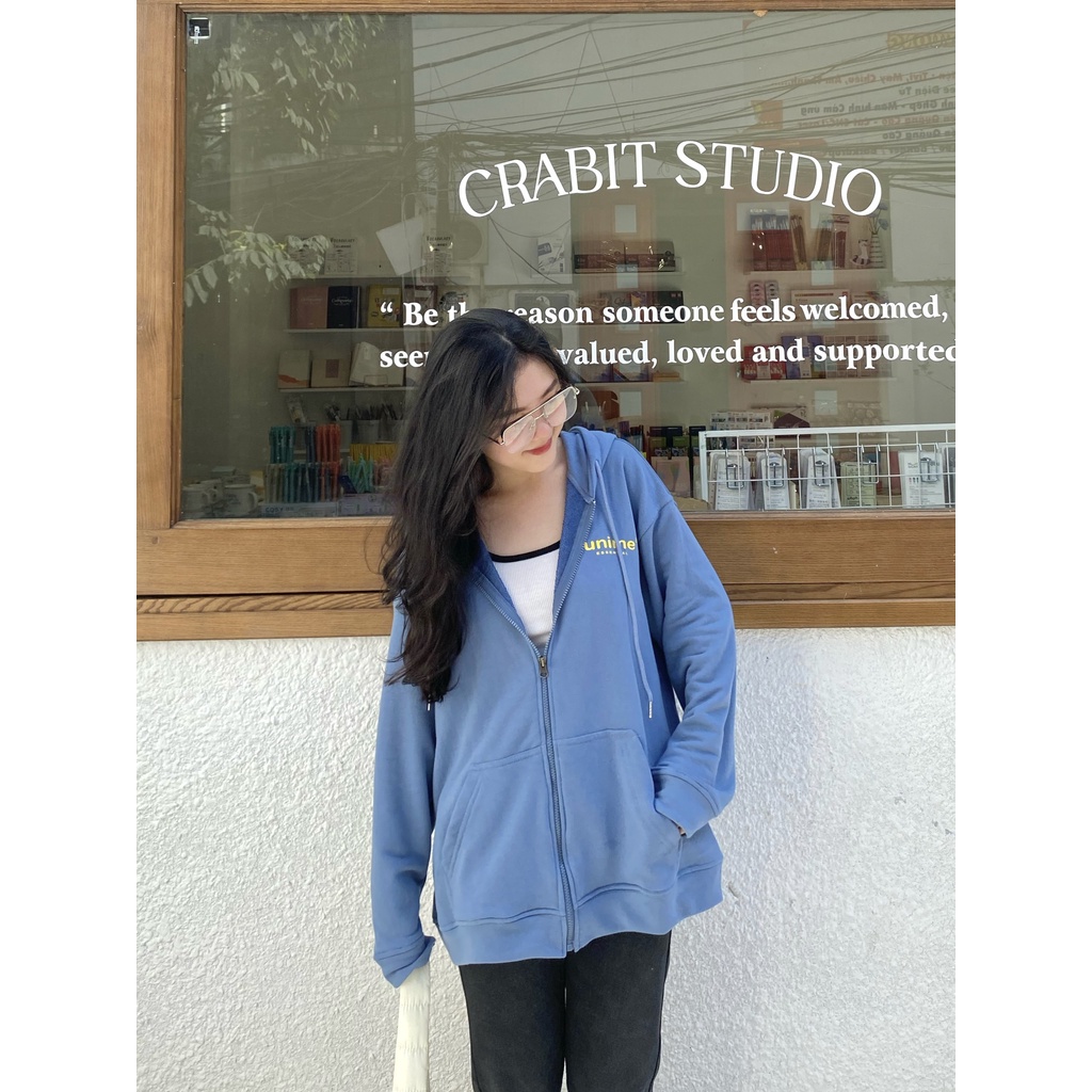 ÁO KHOÁC NAM/NỮ HOODIE ZIP UNIME BASIC ESSENTIAL -  XANH NAVY