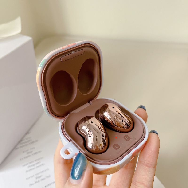 Vỏ Bảo Vệ Hộp Sạc Tai Nghe bluetooth Không Dây samsung galaxy buds live & buds fe & buds pro Hình Tranh Sơn Dầu Bóng Và Chú Gấu tulip buds2 pro