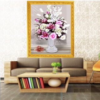 Tranh thêu kín Bình hoa tuyệt đẹp kt 54-69cm