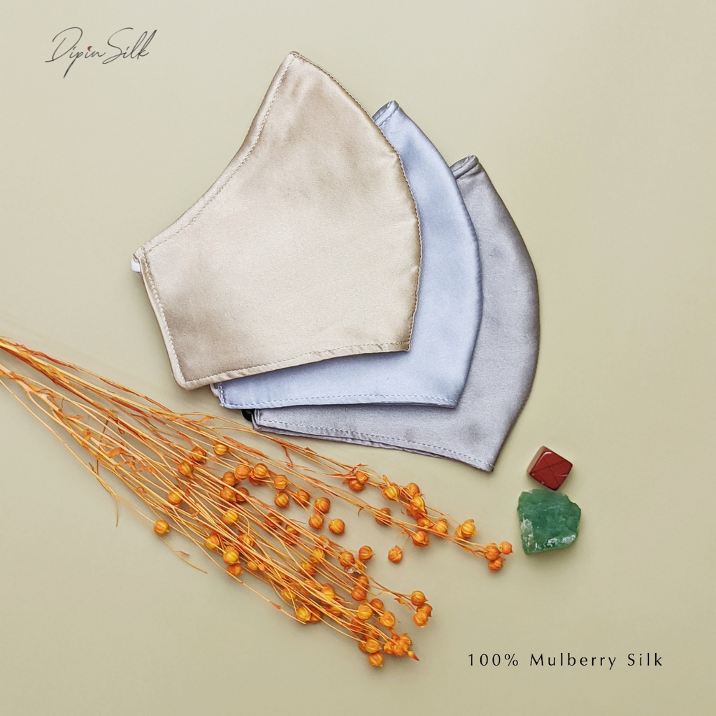 Khẩu Trang Lụa 100% Mulberry Silk Hạng 6A 22mm, 19mm - Có Lớp Bông Tằm Lọc Bụi Kháng Khuẩn Cao Cấp