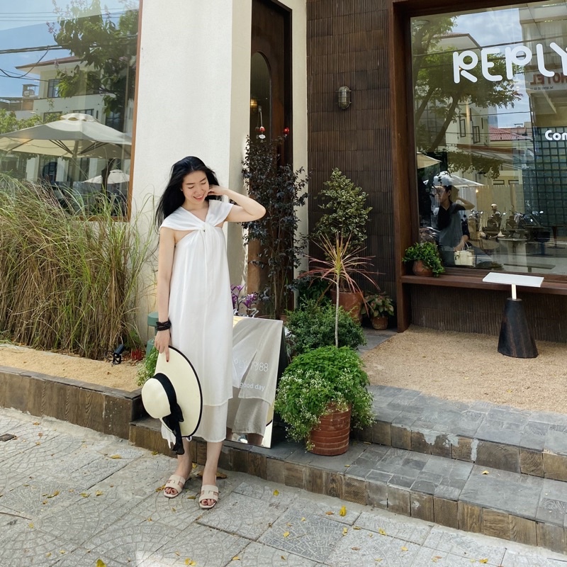 Đầm maxi cổ chéo, váy maxi 2 lớp suông dài sang chảnh chất vải loại 1