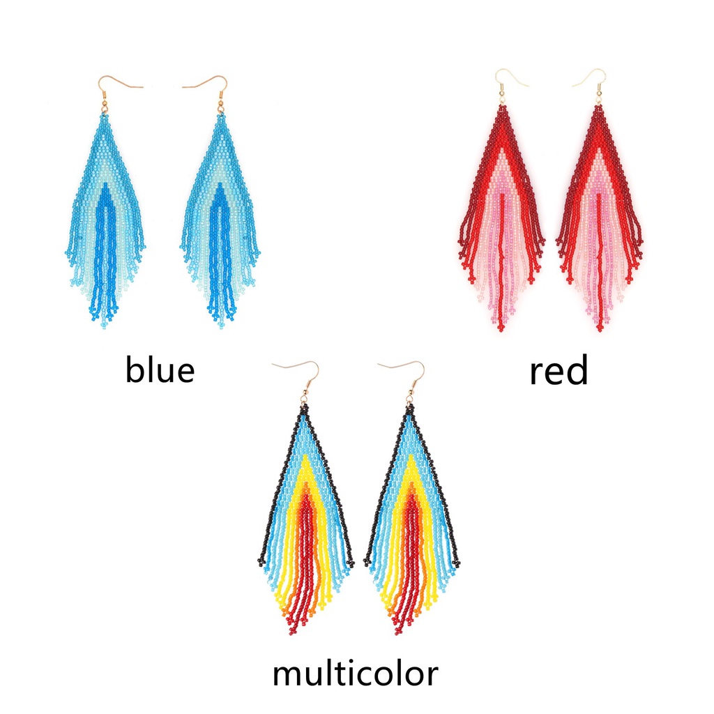 💎OKDEALS💎 Women Bohemian Folk Style Retro Tassel Long Earring Gift Fringe Dangle Long Beaded Party Bead Tribal Weave Individual package Handmade/Multicolor