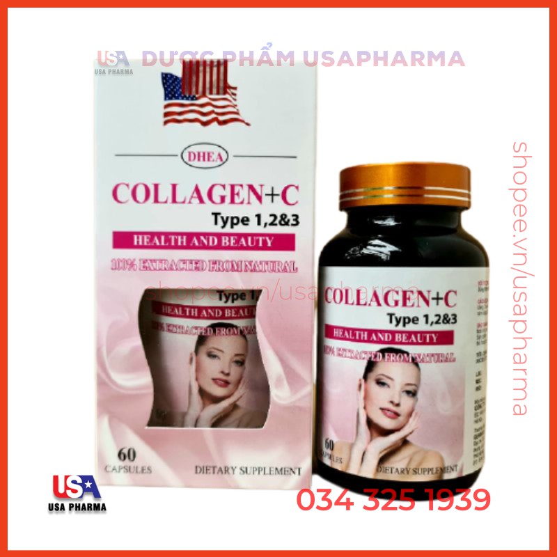 Viên uống ĐẸP DA, SÁNG DA COLLAGEN + C Plus nhau thai cừu sữa ong chúa 60 viên | USAPharma