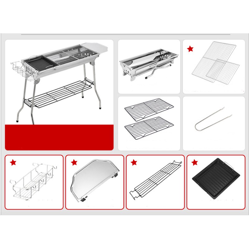 Bếp nướng than BBQ chất liệu inox xếp gọn đi du lịch BBQ Full Set 73x33x71cm