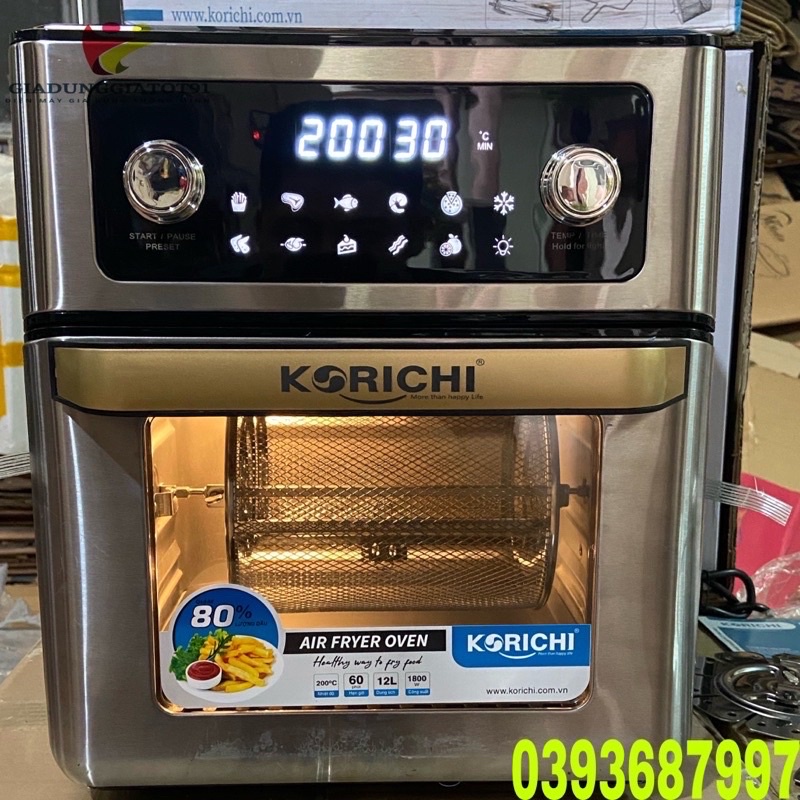 NỒI CHIÊN KHÔNG DẦU KORICHI KRC-6112 DUNG TÍCH 12L CÔNG NGHỆ CHIÊN HIỆN ĐAI KHÔNG CẦN LẬT