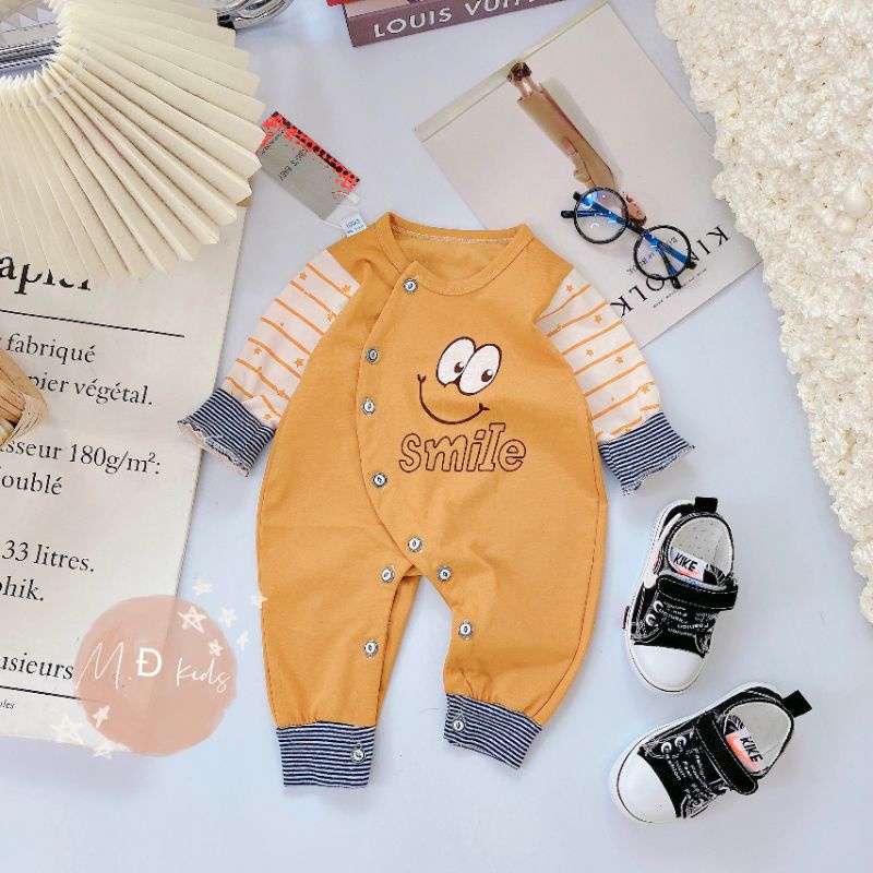 Body Dài Tay Sơ Sinh Vải Cotton, Mẫu Smile Cho Bé Trai Bé Gái DM