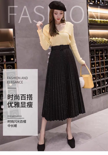 (Freeship) Chân váy xếp ly nhũ kèm đai - hàng Quảng Châu | BigBuy360 - bigbuy360.vn