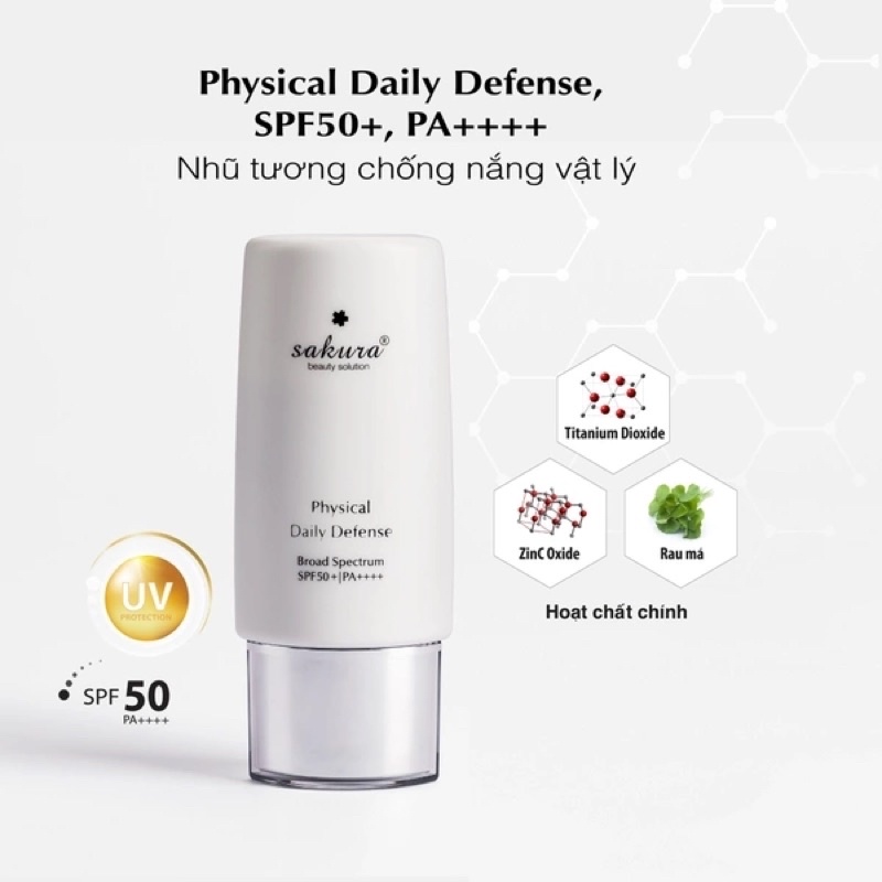 Nhũ tương chống nắng vật lý Sakura Physical Daily Defense SPF có 50+ PA ++++