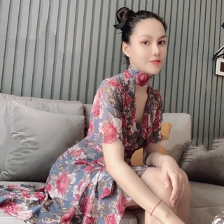 Váy voan hoa hồng cao cấp