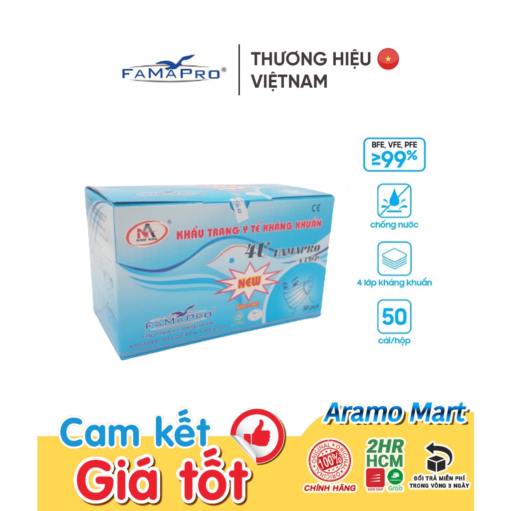 Khẩu trang y tế 4 lớp kháng khuẩn Famapro 4U ( 50 cái/ hộp ) ＊AramoMart＊