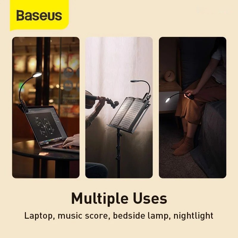 Đèn đọc sách mini, pin sạc tiện dụng Baseus Comfort Reading Mini Clip Lamp ( Dịu mắt, chân kẹp, 3 mức sáng, 350mAh