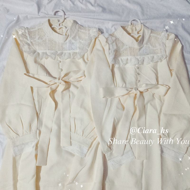 [Có Ảnh Thật - Order] (K3) Váy đầm dài Hàn Quốc phối ren thắt nơ loại đẹp màu kem