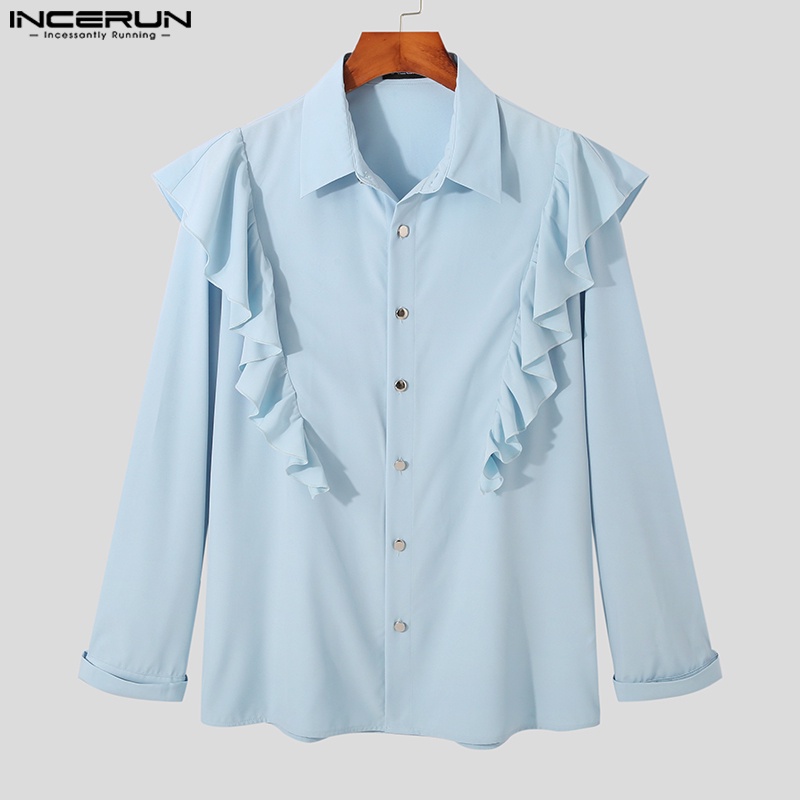 Áo sơ mi INCERUN dài tay màu sắc thanh lịch cho nam