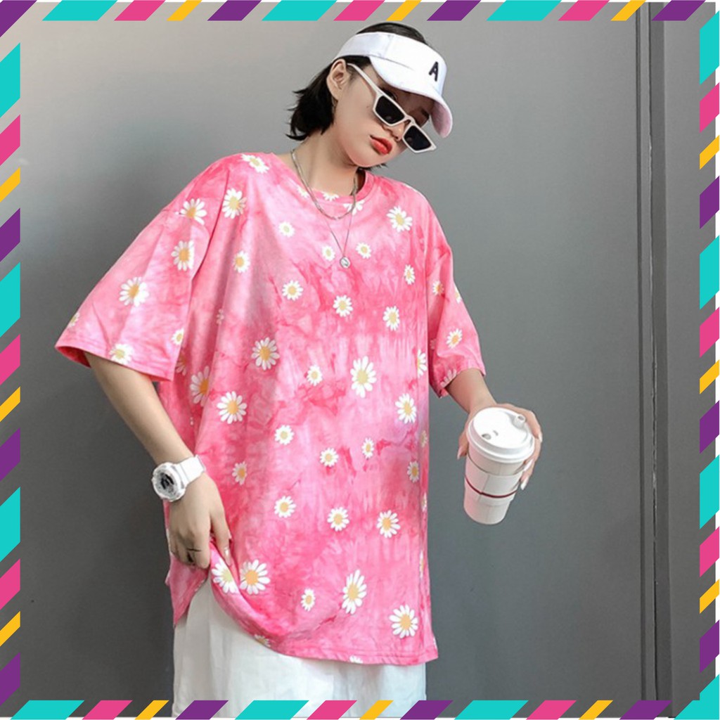 Áo thun tay lỡ unisex HOA CÚC màu loang form rộng siêu hot -A16 | BigBuy360 - bigbuy360.vn