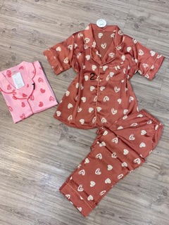 Bộ pijama lụa quần dài áo cộc - bộ mặc nhà - bộ lụa satin