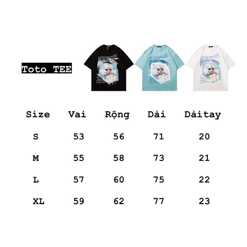 Áo phông tay lỡ form oversize dài rộng in hình mèo cute phô mai que - TOTO tee