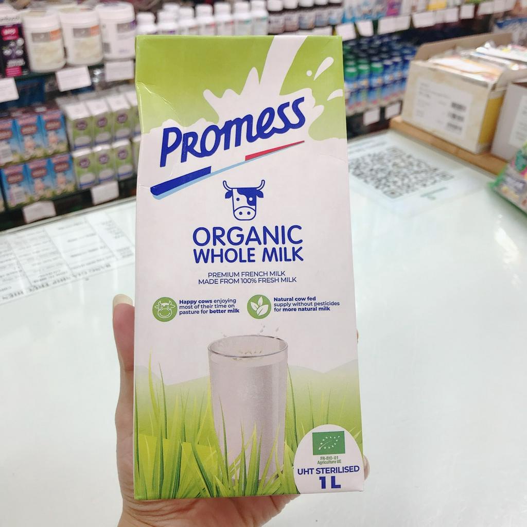 Sữa tươi không đường Promess 1 lít - Pháp: tách béo, nguyên kem, vitamin, không béo