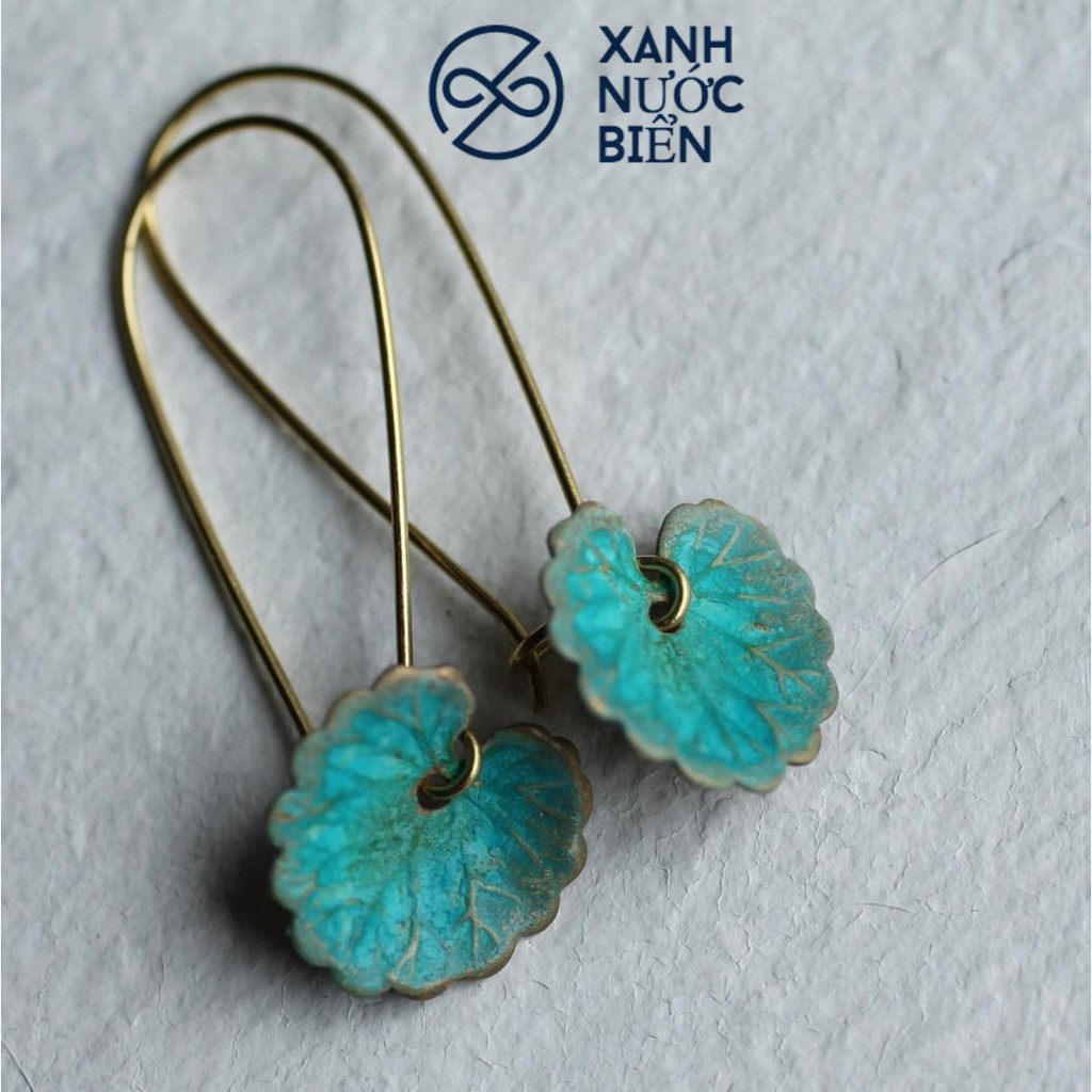 Khuyên tai / Bông tai Turquoise Lily phong cách Retro - Lá sen