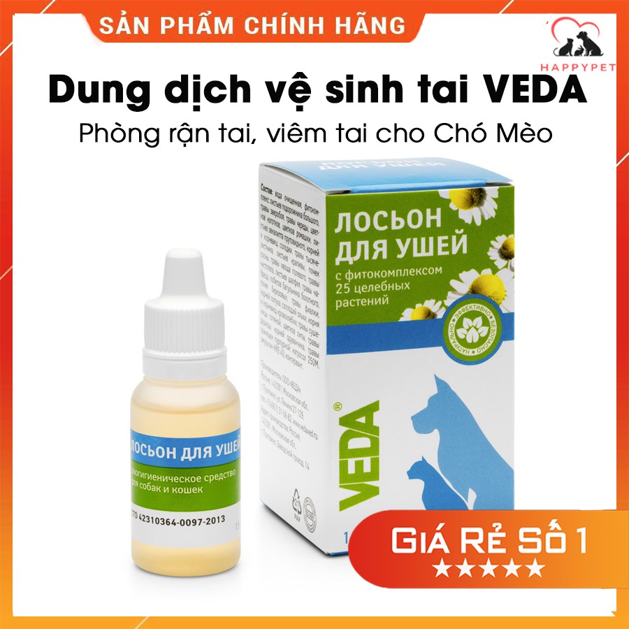 Dung dịch vệ sinh tai chó mèo VEDA, phòng rận tai viêm tai cho chó mèo - nhập Nga