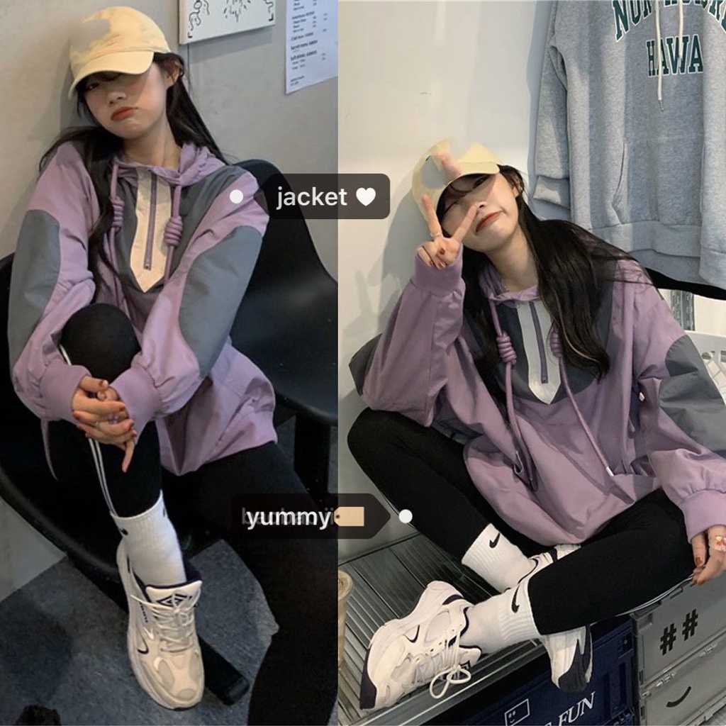 Áo Khoác Sweater Có Mũ Trùm Dáng Rộng Màu Sắc Tương Phản Kiểu Hàn Quốc Thời Trang Mùa Thu 2022