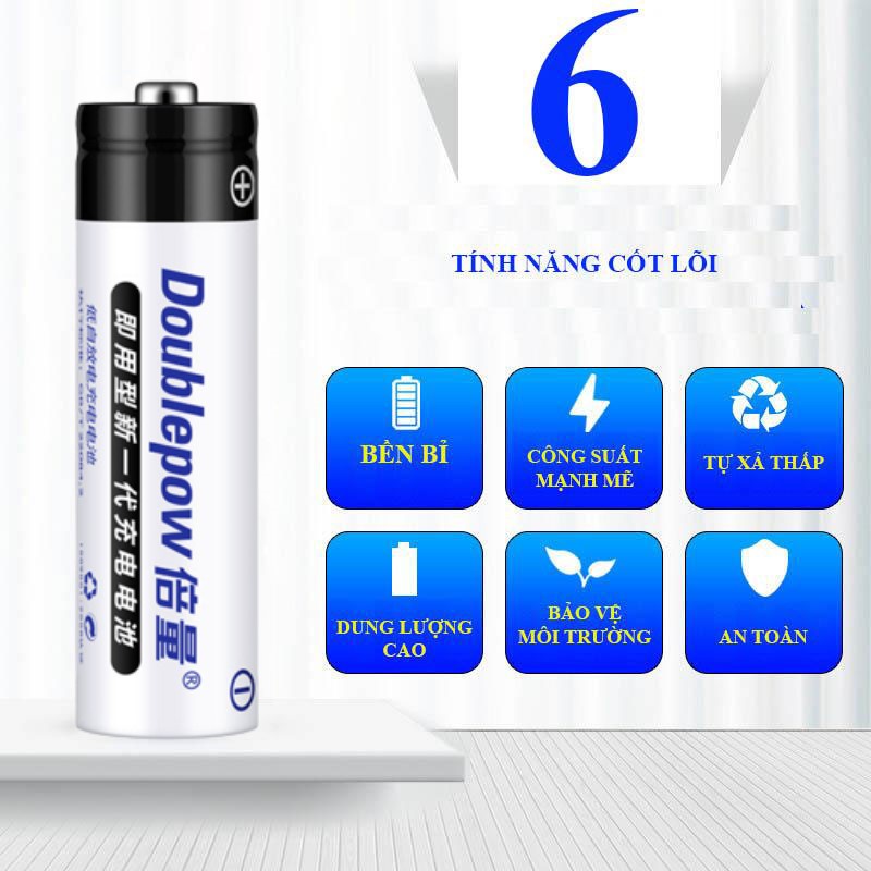 Pin sạc AA, AAA DoubluePow dung lượng 780mah (Bộ sạc + 4Pin) sử dụng cho micro karaoke, đồng hồ, đồ chơi trẻ em,...