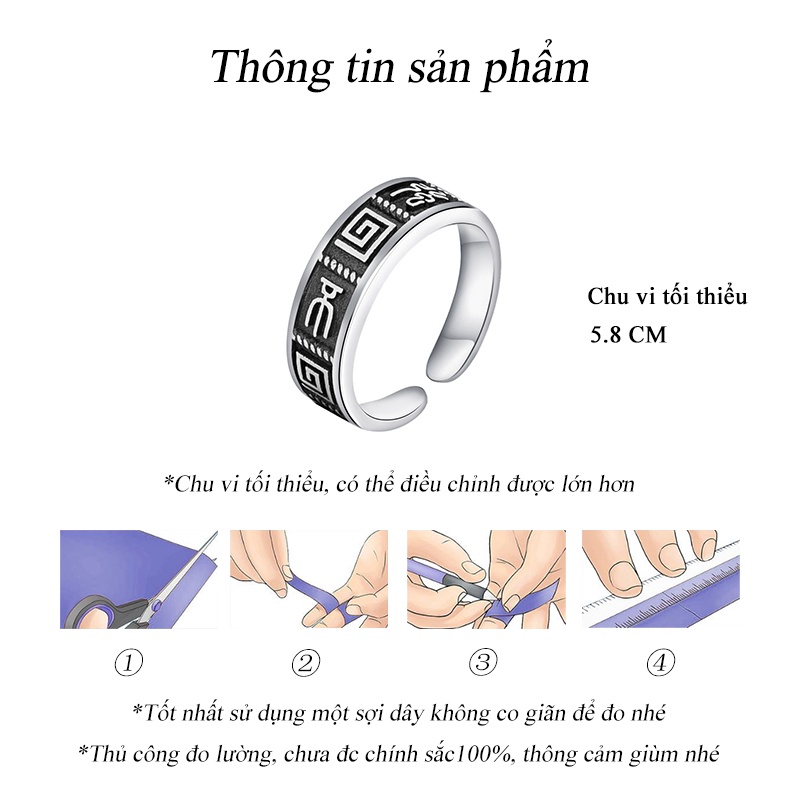 Nhẫn Nam nữ Làm như cũ Vòng đuôi Hán tự Hợp kim đồng mạ bạc Bạc Thái Phong cách Nhẫn có thể điều chỉnh Lớn NH-193
