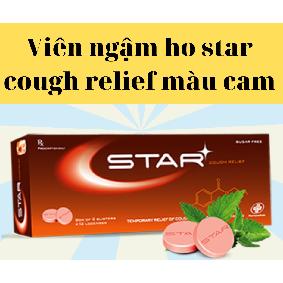 Viên, kẹo ngậm ho, thông mát họng không đường STAR SORE THROAT - màu xanh lá/ xanh dương/cam