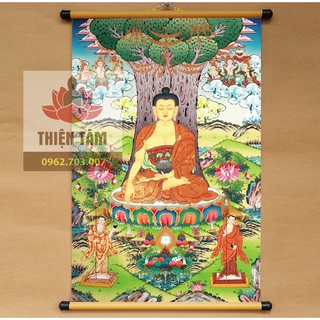Tranh Mật Tông Phật Thích Ca (Phật Giáo) thangka khổ lớn 70x105cm bằng vải phủ bóng cao cấp dày dặn