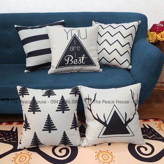 Vỏ gối vuông tựa lưng trang trí sofa HT hình học đen trắng cam xám