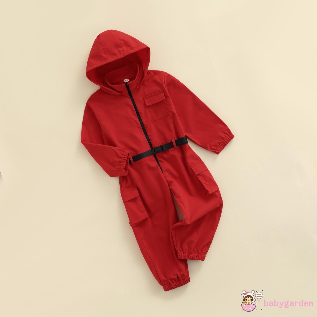 Bộ đồ liền thân tay dài có mũ trùm màu trơn phối khóa kéo thời trang thích hợp cho bé 2-8 tuổi