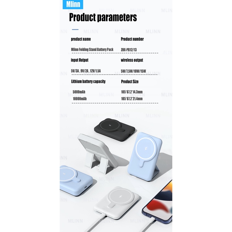 Pin Sạc Dự Phòng Không Dây 10000mAh Macsafe Có Nam Châm QC 3.0 Cho iPhone 13 12