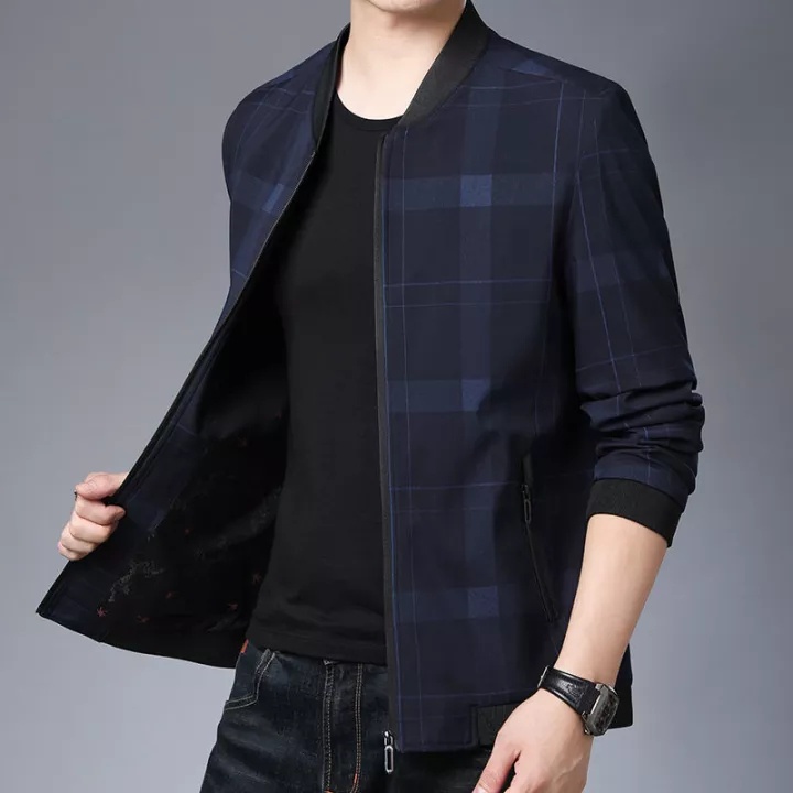 Áo Khoác Bomber Họa Tiết Kẻ Sọc Thời Trang Xuân Thu Cho Nam