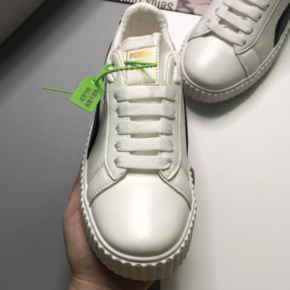 [TOP 1 SHOPEE] Giày Sneaker Đế Độn Nữ Puama BTS Trắng Kẻ Đen Da Xịn Xò Siêu Xinh Size (36-39)