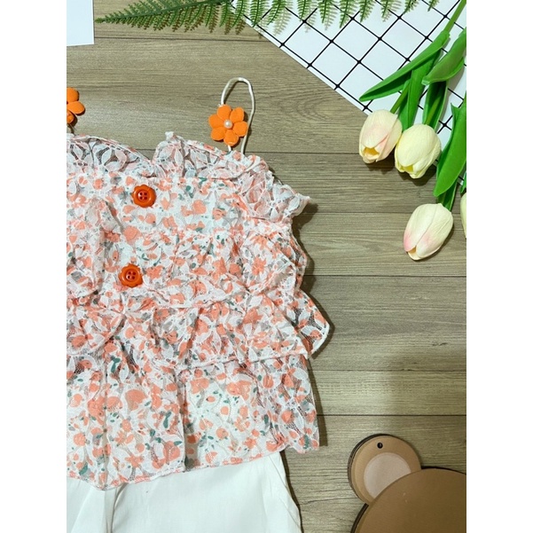 QCCC - Set áo 2 dây hoa quần short thời trang mùa hè cho bé gái