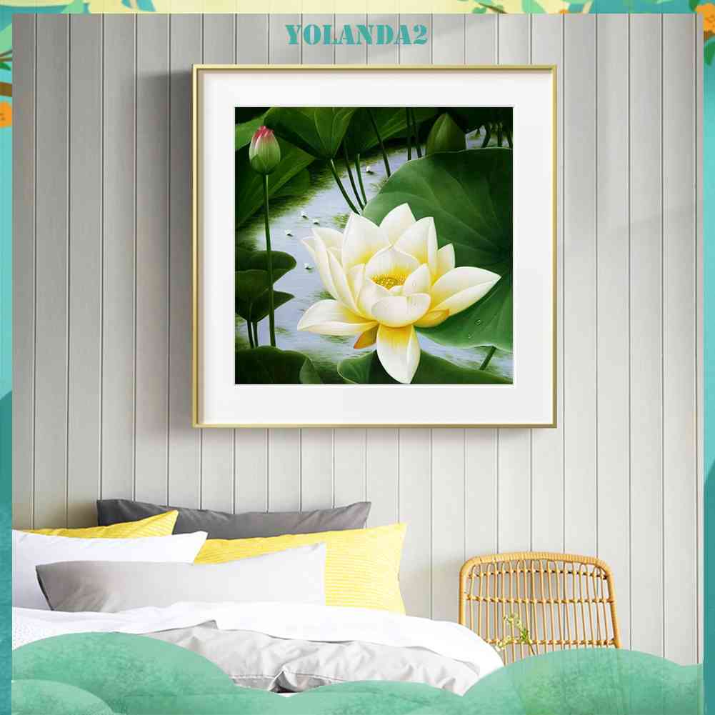 Tranh đính đá kim cương toàn bộ 5D DIY hình hoa sen trắng