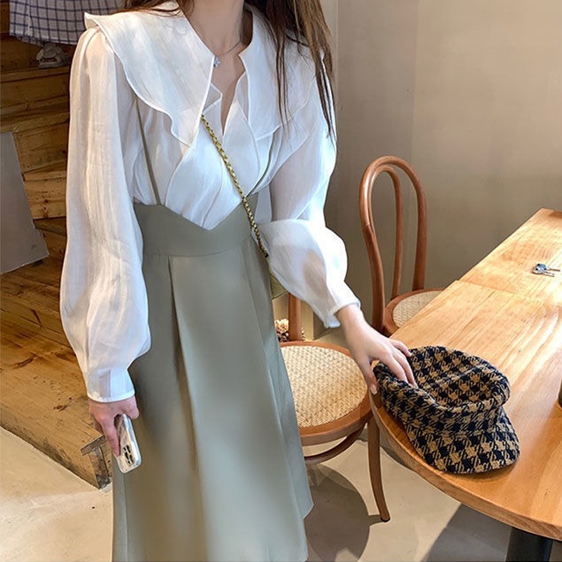 Set áo kiểu và chân váy yếm IELGY thời trang thanh lịch dành cho nữ