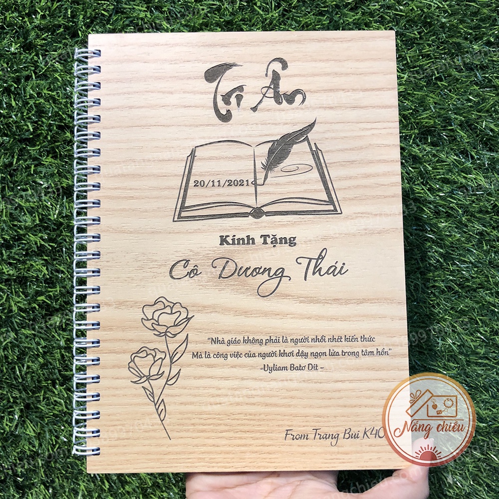 Sổ bìa gỗ khắc laser- thiết kế theo yêu cầu - kích thước 15cm x20cm - không độc hại cho trẻ em