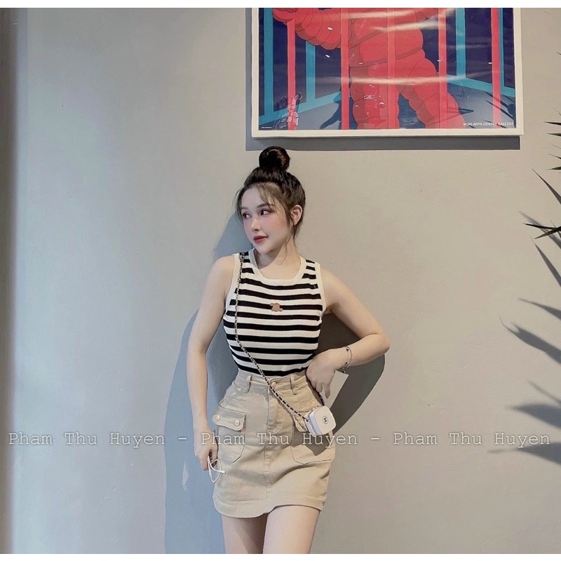 ÁO BA LỖ SỌC THÊU CROPTOP ÔM BODY B6