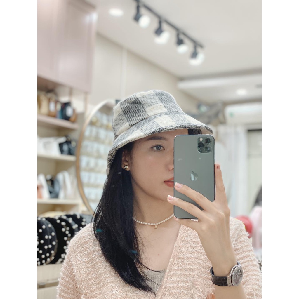 Mũ bucket dạ kẻ caro leuleu.accessorize